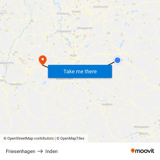 Friesenhagen to Inden map