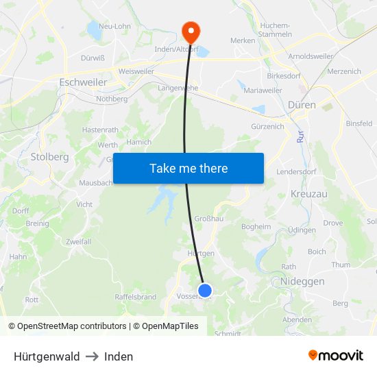 Hürtgenwald to Inden map