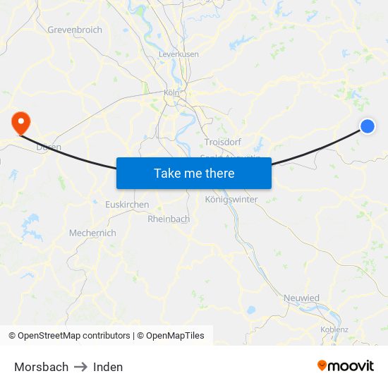 Morsbach to Inden map
