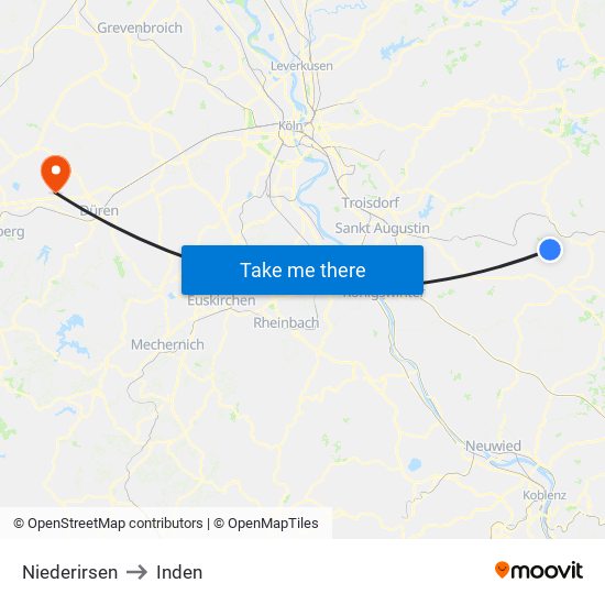 Niederirsen to Inden map