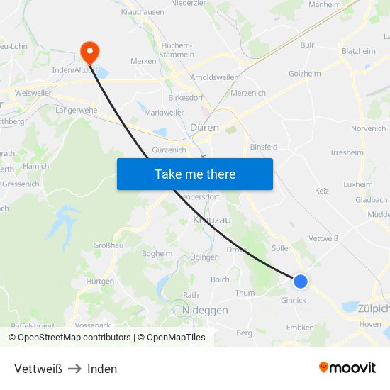 Vettweiß to Inden map