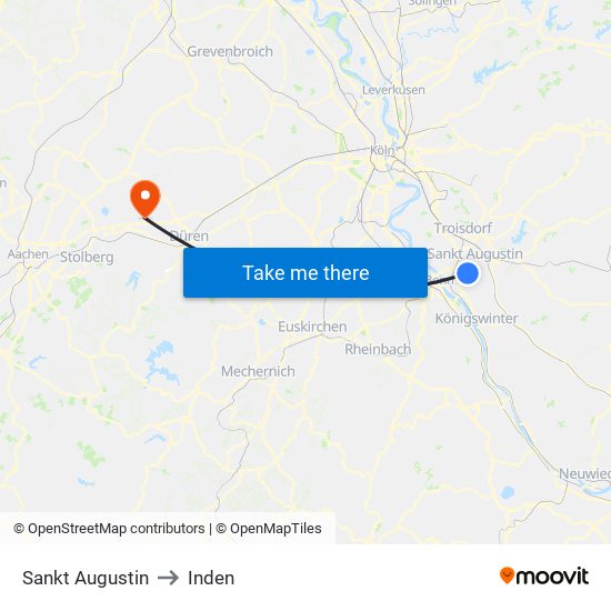 Sankt Augustin to Inden map