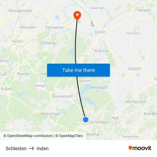 Schleiden to Inden map
