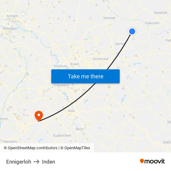 Ennigerloh to Inden map