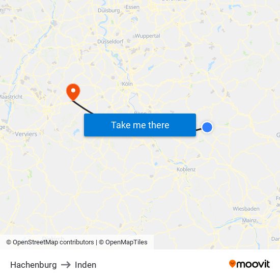 Hachenburg to Inden map
