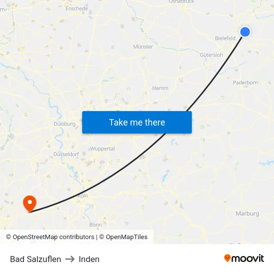 Bad Salzuflen to Inden map