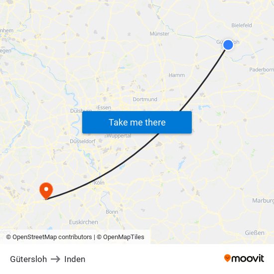 Gütersloh to Inden map