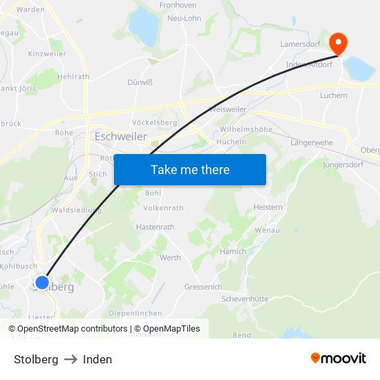 Stolberg to Inden map