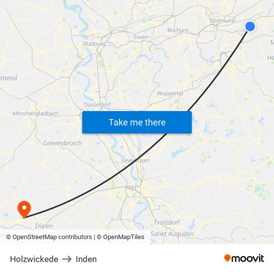 Holzwickede to Inden map