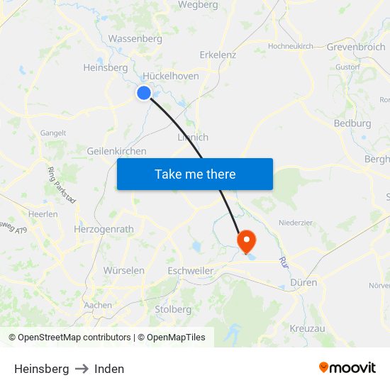 Heinsberg to Inden map