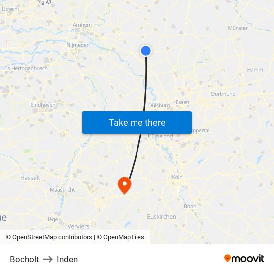 Bocholt to Inden map