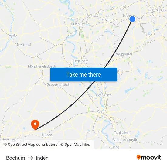 Bochum to Inden map