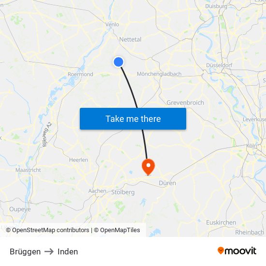 Brüggen to Inden map
