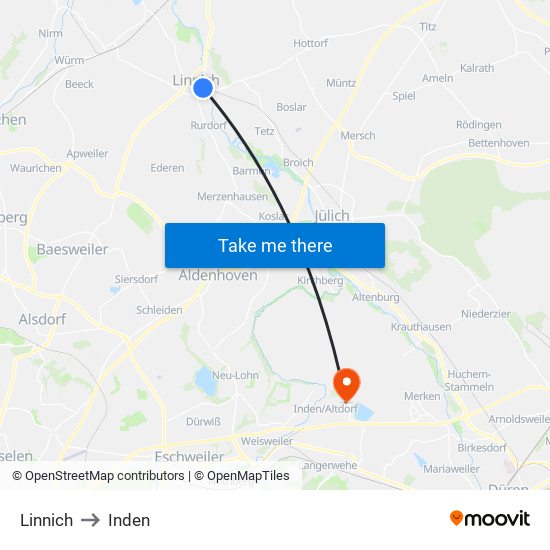 Linnich to Inden map