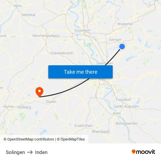 Solingen to Inden map