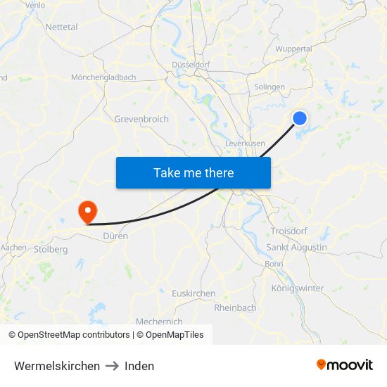 Wermelskirchen to Inden map