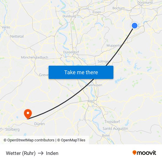 Wetter (Ruhr) to Inden map