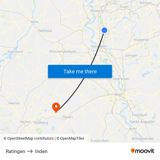 Ratingen to Inden map