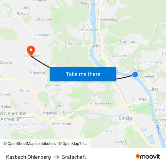 Kasbach-Ohlenberg to Grafschaft map