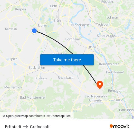 Erftstadt to Grafschaft map