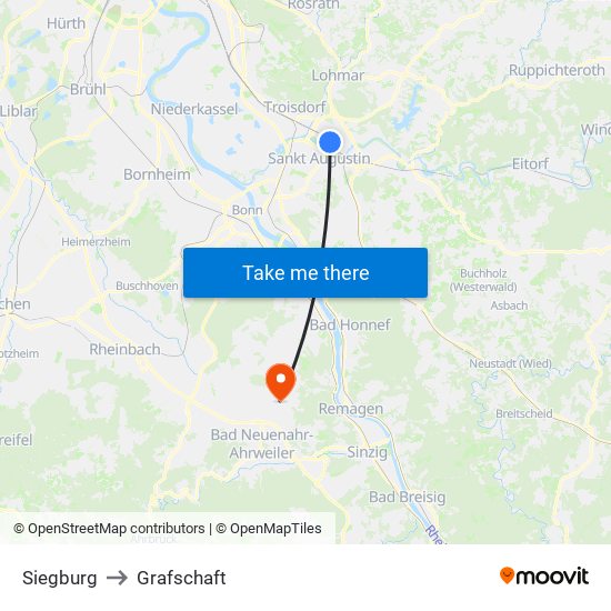 Siegburg to Grafschaft map