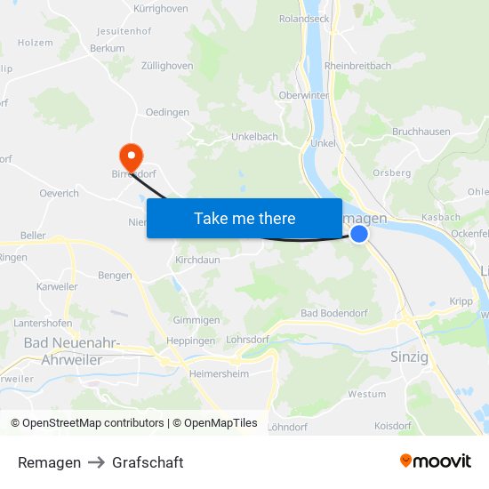 Remagen to Grafschaft map