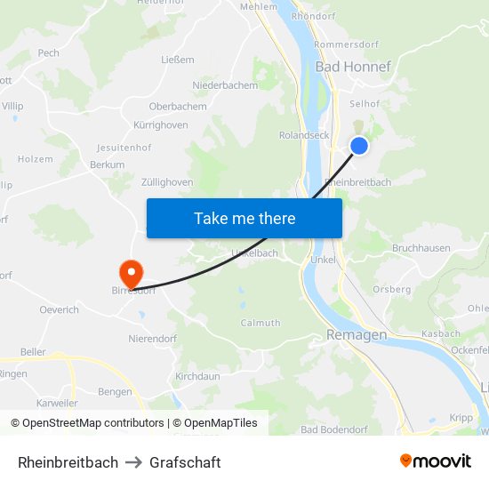 Rheinbreitbach to Grafschaft map