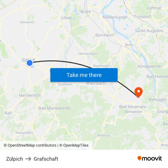Zülpich to Grafschaft map