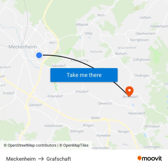 Meckenheim to Grafschaft map