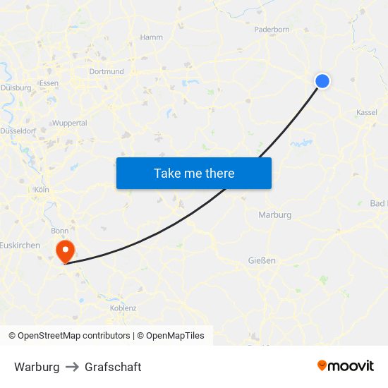 Warburg to Grafschaft map