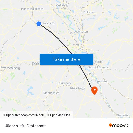 Jüchen to Grafschaft map