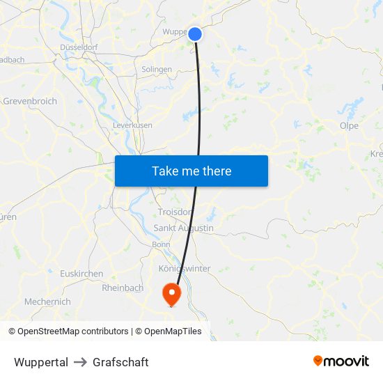 Wuppertal to Grafschaft map