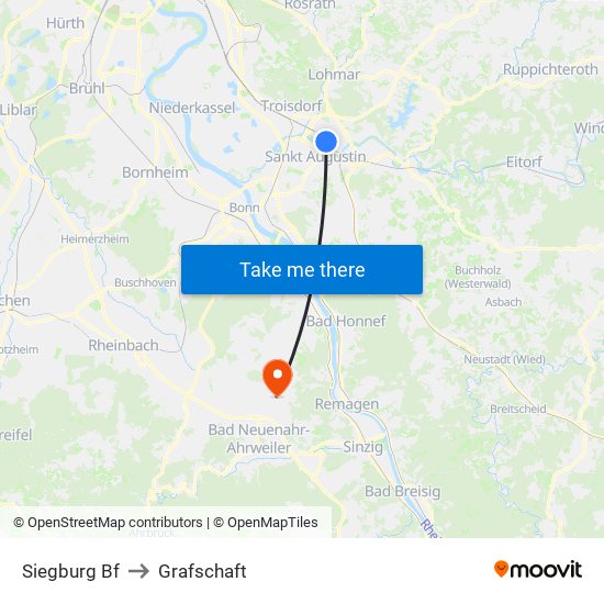 Siegburg Bf to Grafschaft map