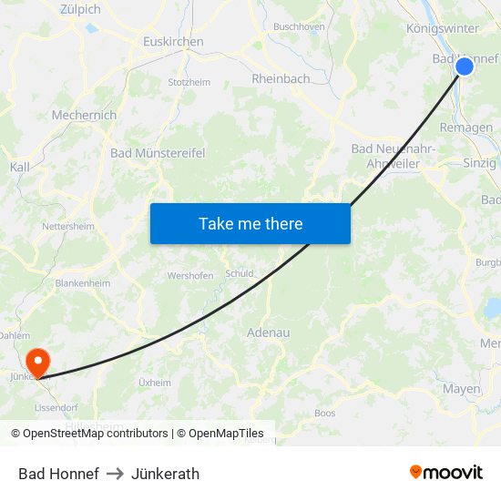 Bad Honnef to Jünkerath map