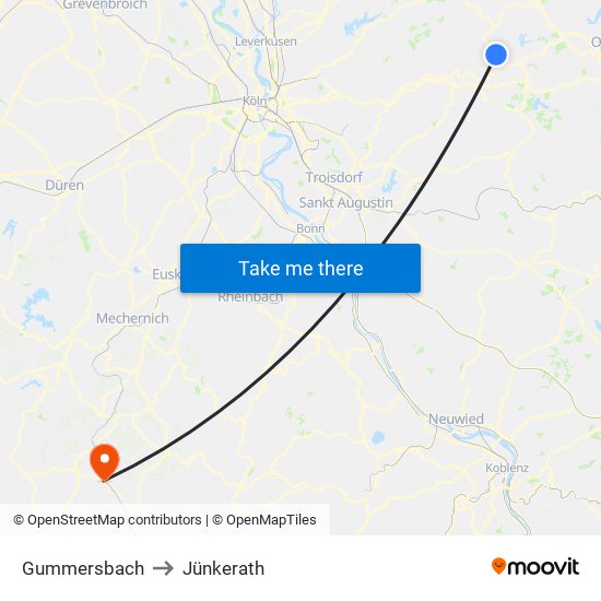 Gummersbach to Jünkerath map