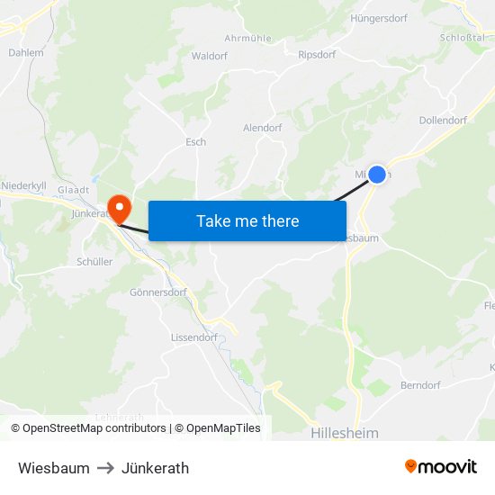 Wiesbaum to Jünkerath map
