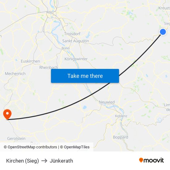 Kirchen (Sieg) to Jünkerath map