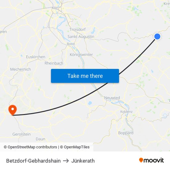 Betzdorf-Gebhardshain to Jünkerath map