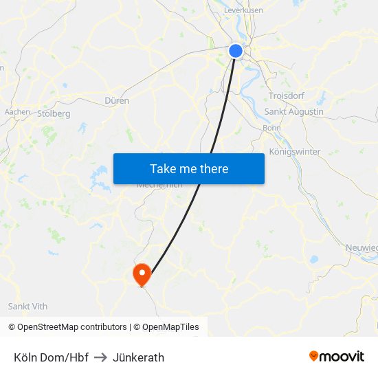 Köln Dom/Hbf to Jünkerath map