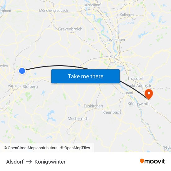 Alsdorf to Königswinter map