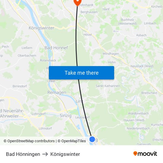 Bad Hönningen to Königswinter map