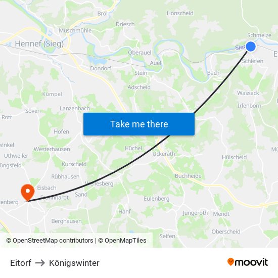 Eitorf to Königswinter map