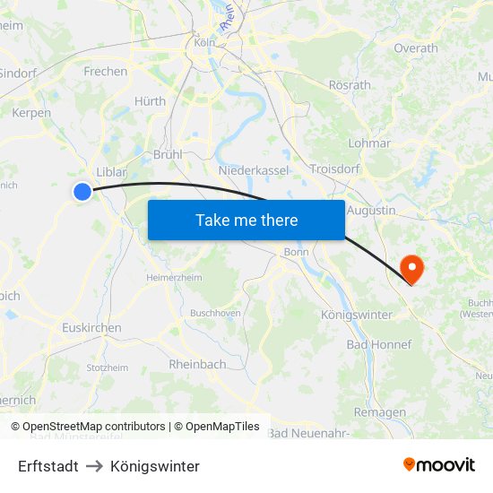 Erftstadt to Königswinter map