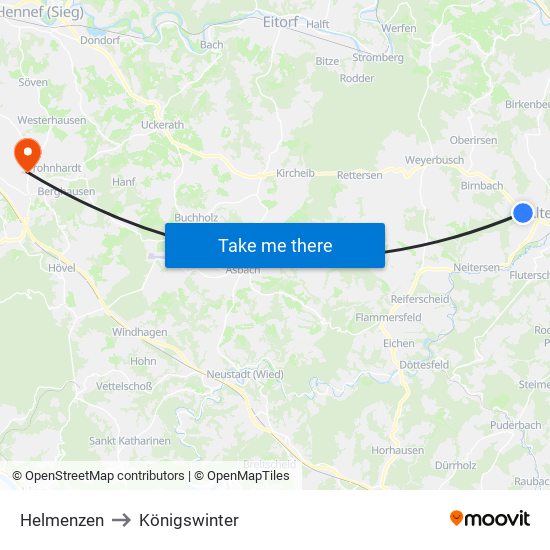 Helmenzen to Königswinter map