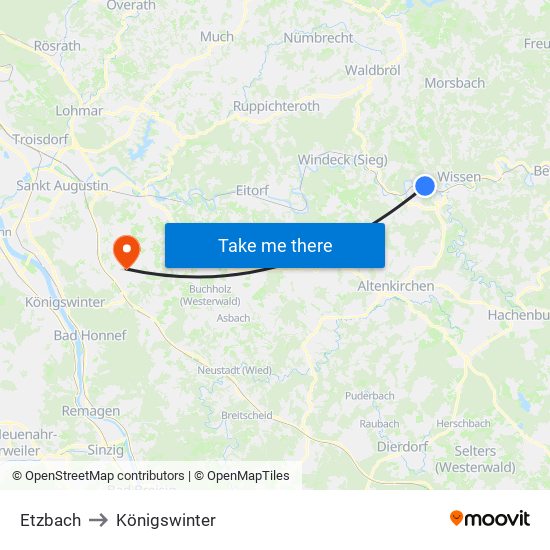 Etzbach to Königswinter map