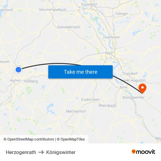 Herzogenrath to Königswinter map