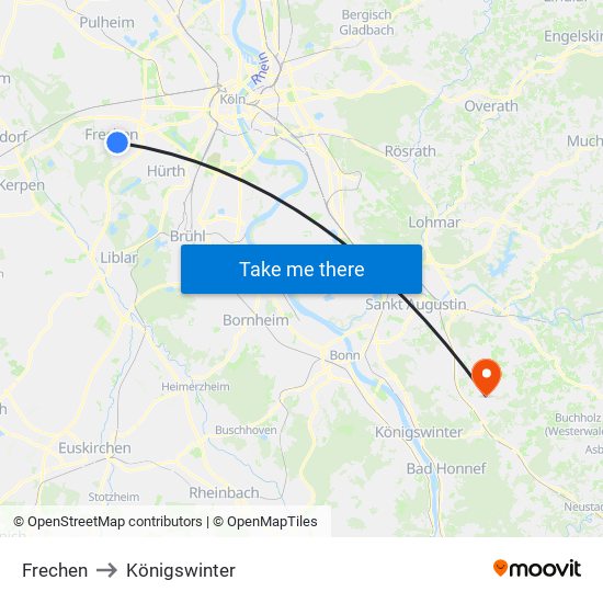 Frechen to Königswinter map