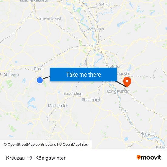 Kreuzau to Königswinter map