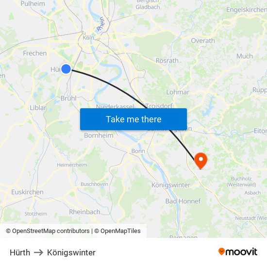 Hürth to Königswinter map