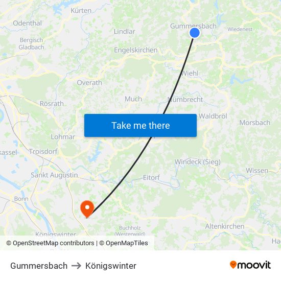 Gummersbach to Königswinter map